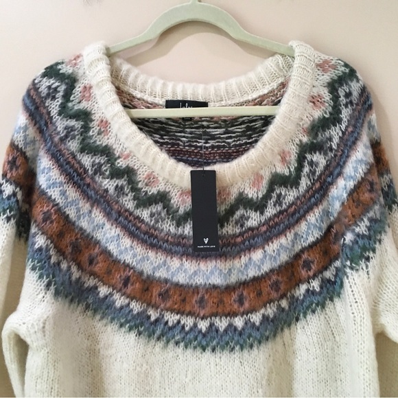 Lulus Where The Heart Is Cream Multi Knit Mini Sweater Dress Size L Womens new - Picture 5 of 8